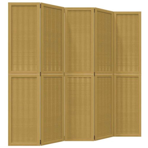 Разделител за стая, 5 панела, кафяв, дърво пауловния масив