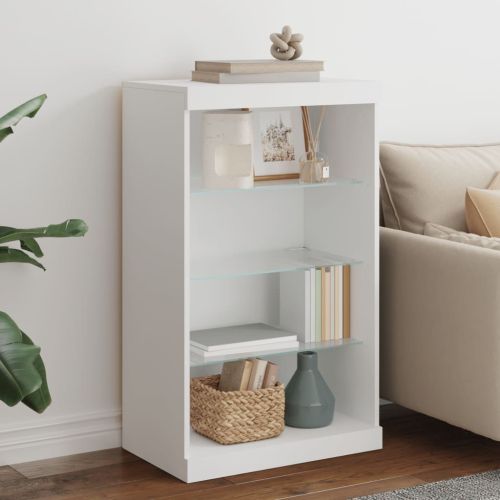 Сайдборд с LED светлини, бял, 60,5x37x100 см