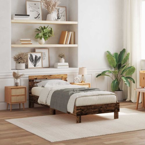 Рамка за легло с LED Старо дърво 90 x 190 cm Инженерно дърво