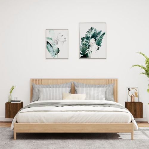 Стенни ТВ шкафове с LED лампи, 2 бр, кафяв дъб, 30,5x35x30 см