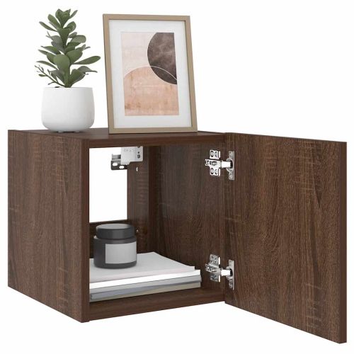 Стенни ТВ шкафове с LED лампи, 2 бр, кафяв дъб, 30,5x35x30 см