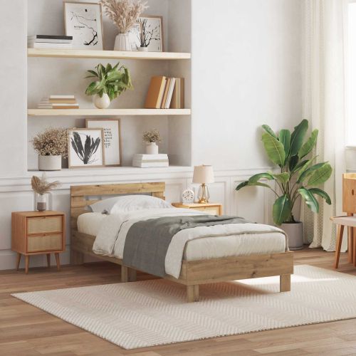 Рамка за легло с LED с таблото Дъб 100 x 200 cm Инженерно дърво