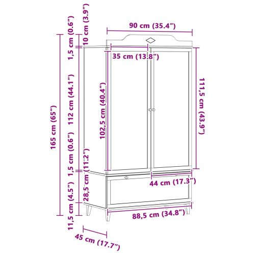 Дъска за записки Гардероб с рафт ROROS Бяло 90 x 45 x 165 см