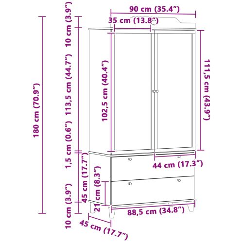 Дъска за записки Гардероб ROROS Сив и бял 90 x 45 x 180 cm