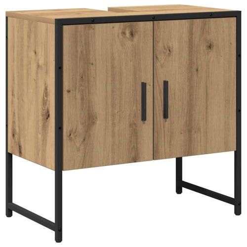 Комплект мебели за баня с врата 2 pcs Кафяво Инженерно дърво