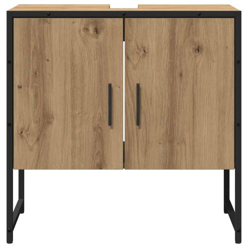 Комплект мебели за баня с врата 2 pcs Кафяво Инженерно дърво