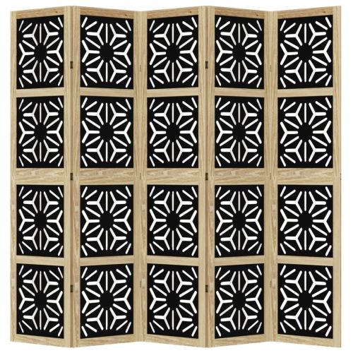 Разделител за стая 5 панела кафяво-черно дърво пауловния масив