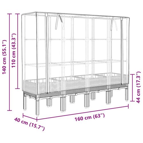 Повдигнато легло с оранжерия калъф, ратанов вид, 160x40x140 см