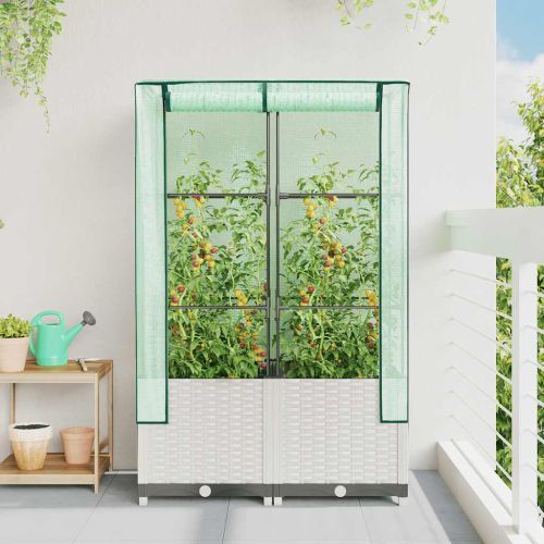 Повдигнато легло с оранжерия калъф, ратанов вид, 80x40x138 см