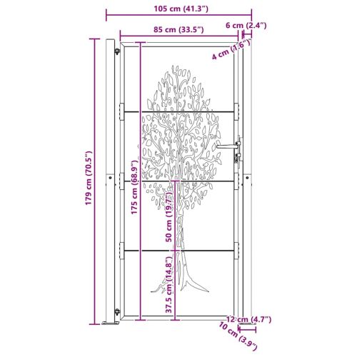 Градинска порта 100x175 см, кортенова стомана, дизайн с дърво