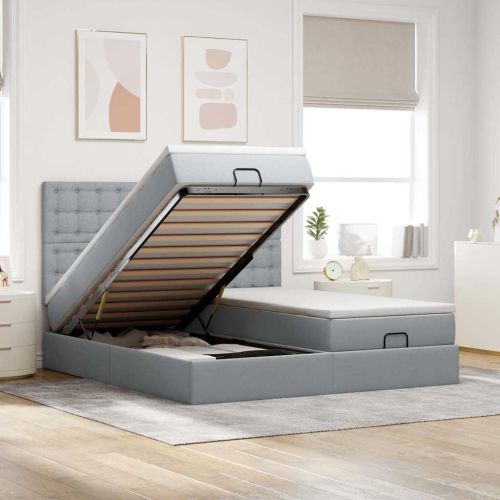 Османска легло с матраци и LED, светлосиво, 180x200 см, плат