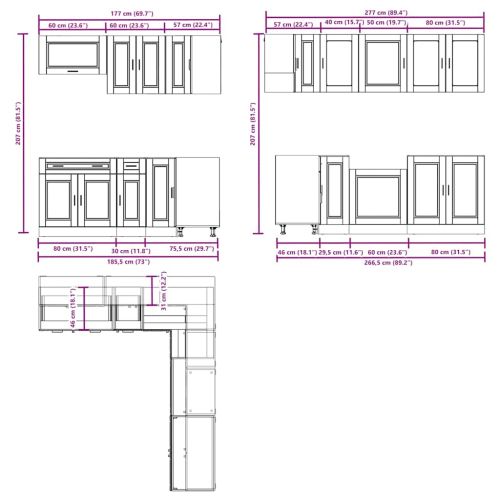 Комплект кухненски шкафове от 11 части Porto, инженерно дърво