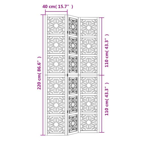 Разделител за стая 3 панела кафяво-черно дърво пауловния масив