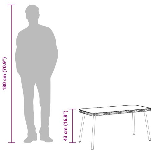 Масичка за кафе Черно 90 x 45 x 43 см Полиратан и стъкло