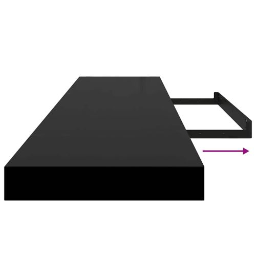 Окачени стенни рафтове, 2 бр, черен гланц, 120x23,5x3,8 см, МДФ