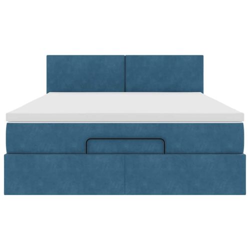 Османска легло с матрак и LED, тъмносиньо, 140x190 см, кадифе