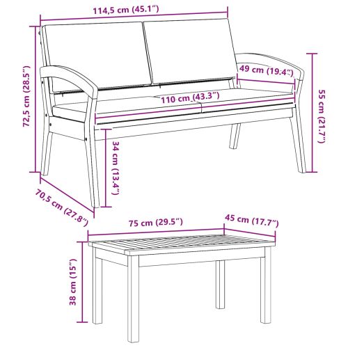 Бистро комплект с възглавница 3 pcs Кафяво Полиестер