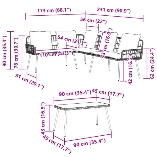 Градински Софа Комплект с възглавница 2 pcs Естествен полиратан