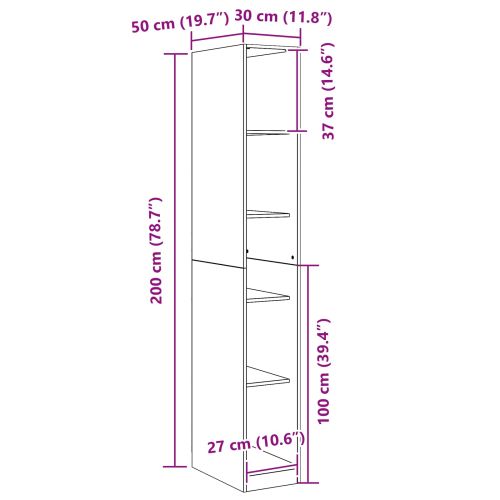 Гардероб с рафт Черния дъб 30 x 50 x 200 см Инженерно дърво