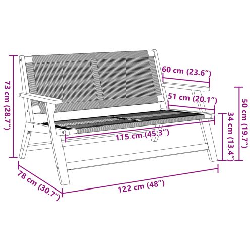 Градинска мебел Черно 122 x 78 x 73 см Солидно акациево дърво