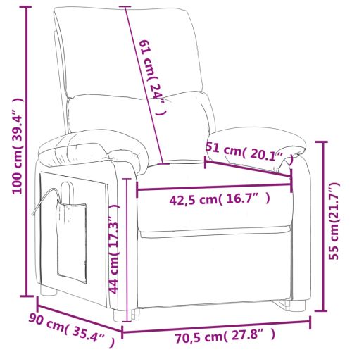 Електрически реклайнер стол, тъмнокафяв, текстил