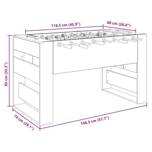 Маса за фуутбол Черен Дъб 146,5 x 74 x 85 см Инженерно дърво