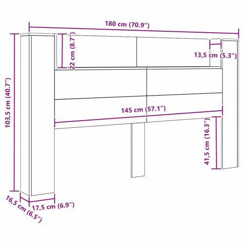 Облегалка за глава с рафт Старо дърво 180 x 17 x 104,5 см