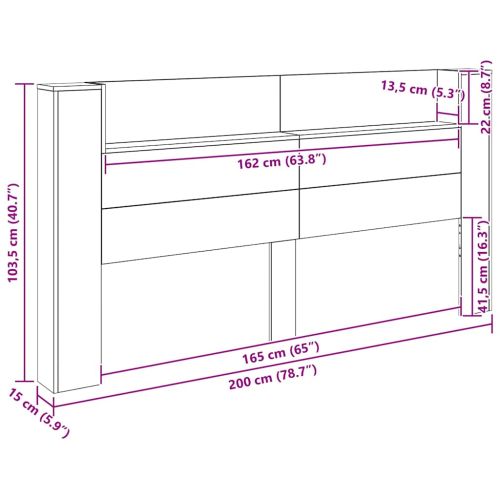 Облегалка за глава с рафт Старо дърво 200 x 15 x 103,5 см