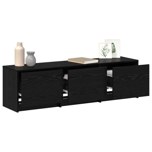 TV шкаф с LED с LED ленти с чекмедже Черен Дъб 140 x 34 x 40 см