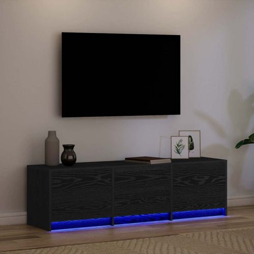 TV шкаф с LED с LED ленти с чекмедже Черен Дъб 140 x 34 x 40 см