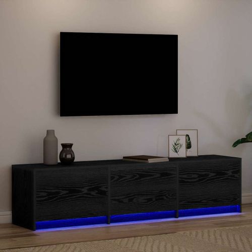 TV шкаф с LED с LED ленти с чекмедже Черен Дъб 165 x 34 x 40 см