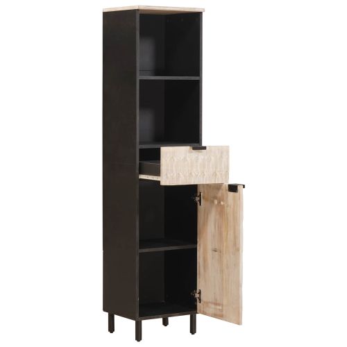 Шкаф за баня Черен и бял 38 x 33 x 160 см Солидно мангово дърво