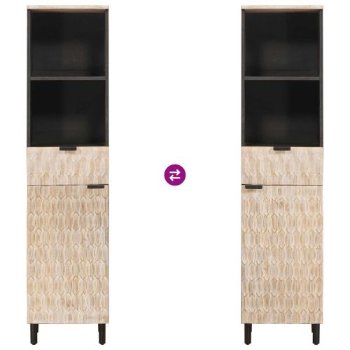 Шкаф за баня Черен и бял 38 x 33 x 160 см Солидно мангово дърво