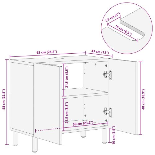 Шкаф за мивка в баня с рафт с врата Кафяво 62 x 33 x 58 см