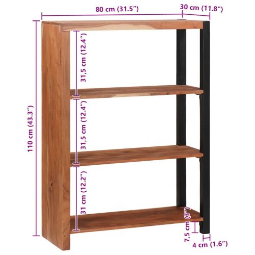 Рафт за книги Кафяво 80 x 30 x 110 см Солидно акациево дърво