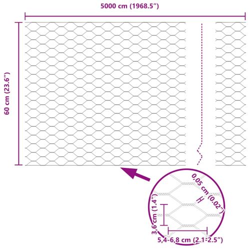 Шестоъгълна ограда Сребрист 0,6 x 50 м Поцинкована стомана