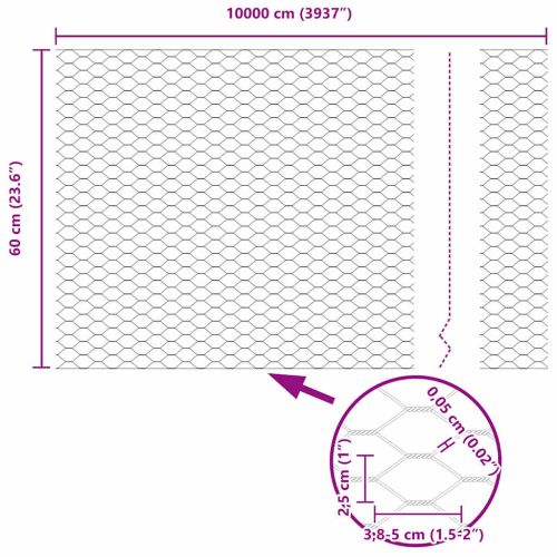 Шестоъгълна ограда 0,6 x 100 м Поцинкована стомана Сребристо