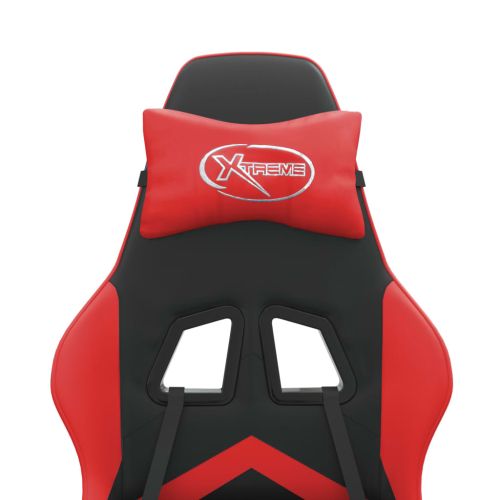 Въртящ гейминг стол опора за крака черно-червен изкуствена кожа