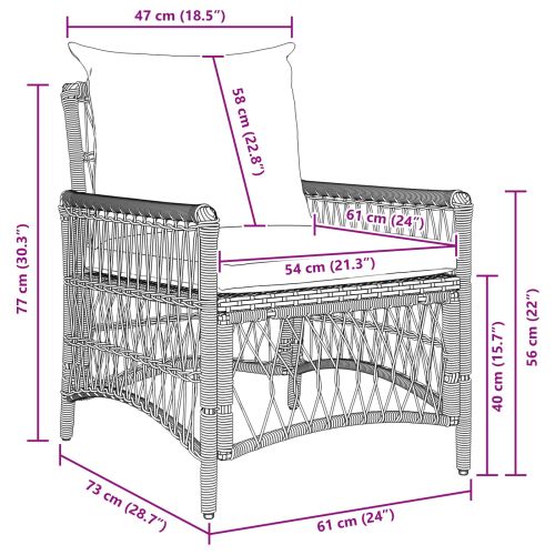 Градински стол с възглавница Кафяво 73 x 61 x 77 см полиратан