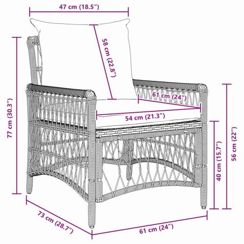 Градински стол с възглавница Кафяво 73 x 61 x 77 см полиратан