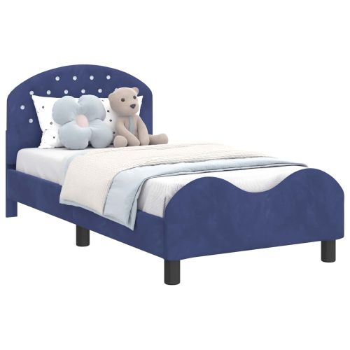 Легло за деца с табла Полицейско синьо 80 x 160 cm Кадифе