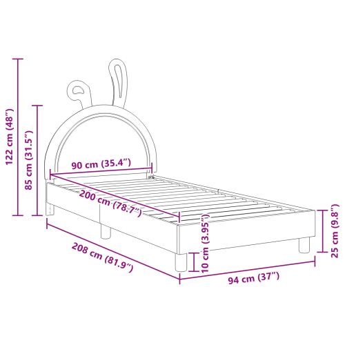 Легло за деца с табла с таблото Светлосиво 90 x 200 cm PU
