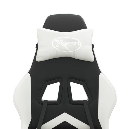 Въртящ гейминг стол, черно и бяло, изкуствена кожа