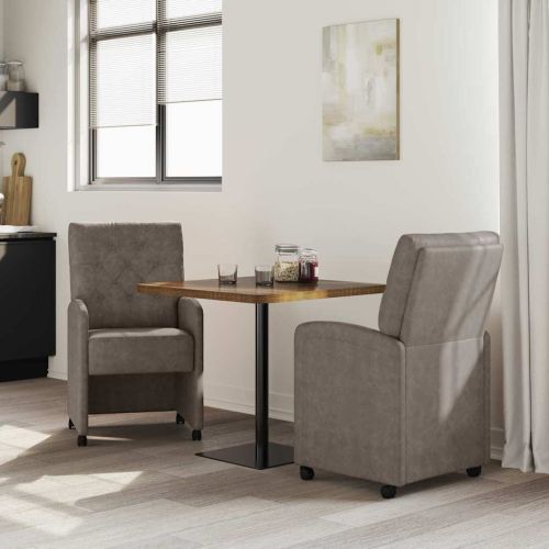 Столове с Колела 2 бр. Изкуствена Сив 58 x 67 x 97 см