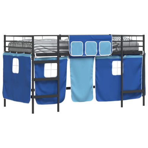 Детско легло на етажи с завеси Черен и син 100 x 200 cm