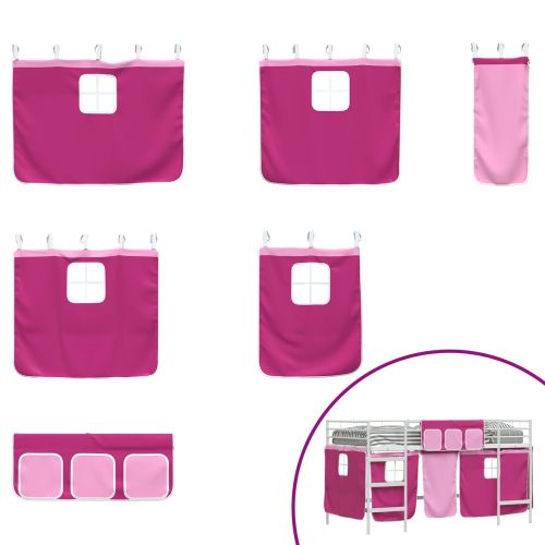 Детско легло на етажи с завеси Бяло и розово 100 x 200 cm