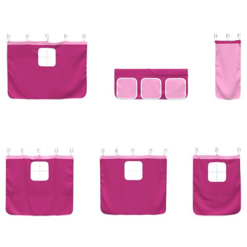 Детско легло на етажи с завеси Бяло и розово 100 x 200 cm