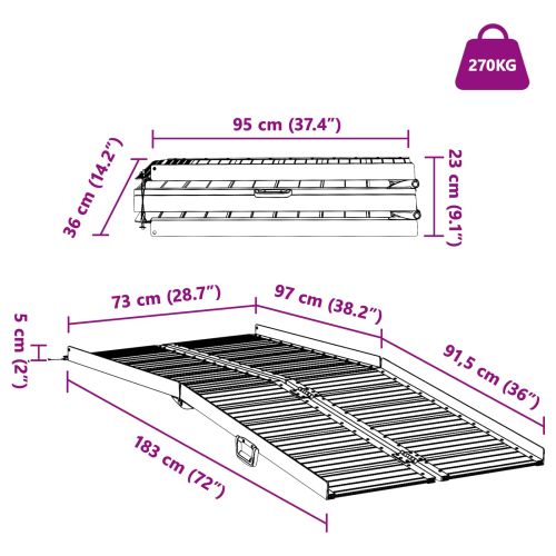 Рампa за инвалидна количка 270 кг Сребрист 92 x 73 x 5 см
