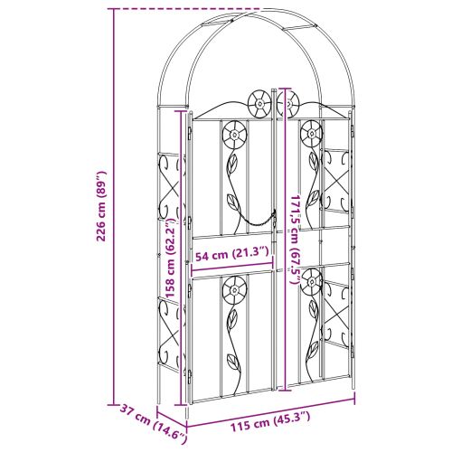 Градинска арка Едноцветен Черно 115 x 37 x 226 см