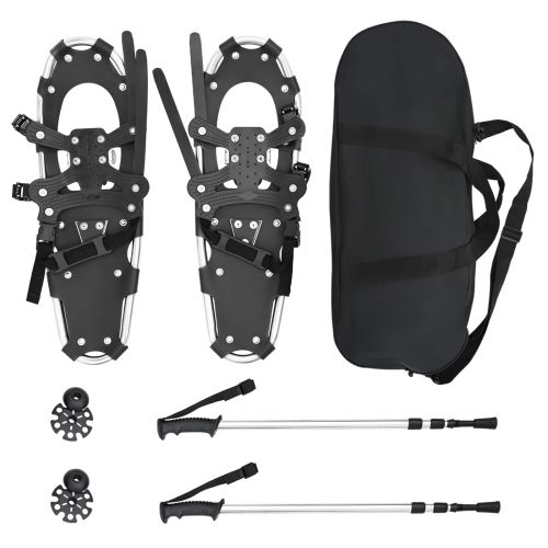 3 в 1 снегоходки с туристически пръчки Сребрист и Черен 25 инча